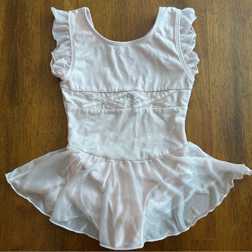 Danskin Freestyle Ballet Pink Dance Dress Leotard Girls XS 4/5 Flutter Sleeve